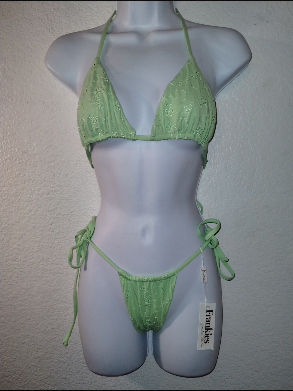 Frankie's Bikinis Mint Green Eyelet sz Large Top sz Extra Small Bottom Bikini
